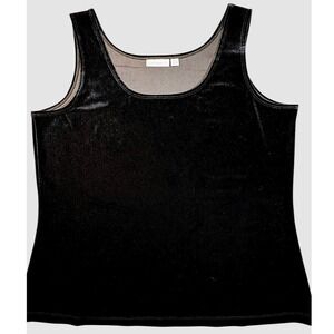 Susan Graver Black Velvet Tank Top XL Stretch Velour Sleeveless Classic Layering